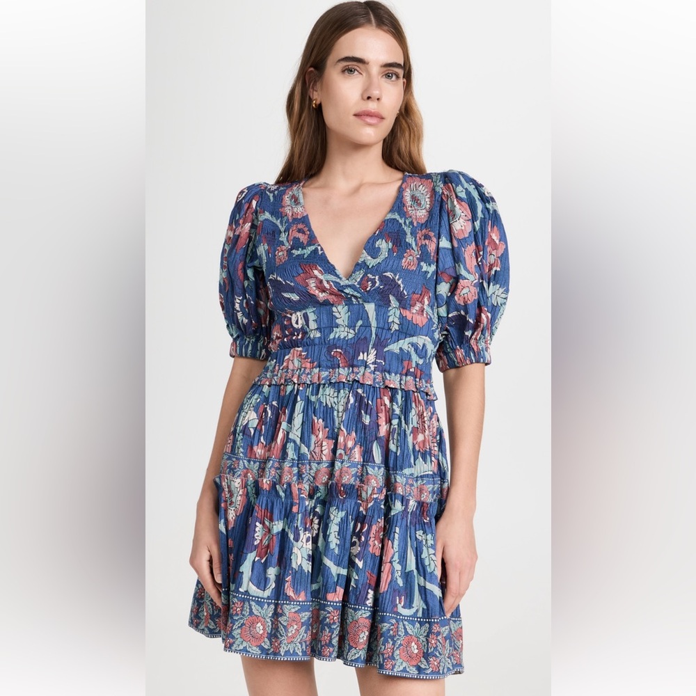 Sea Rory Print Puff Sleeve Dress - worn once Floral Blue Puff Sleeve Dress